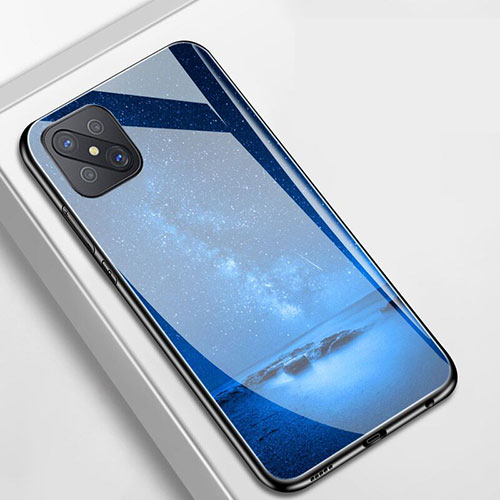 Silicone Frame Starry Sky Mirror Case Cover for Oppo A92s 5G Blue