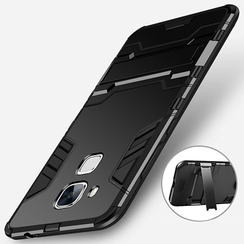 Silicone Matte Finish and Plastic Back Case with Stand for Huawei Nova Plus Black