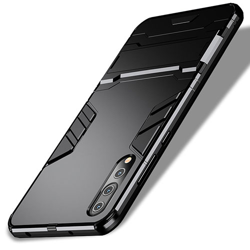 Silicone Matte Finish and Plastic Back Case with Stand for Huawei P20 Pro Black