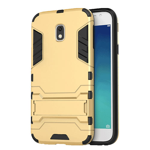 Silicone Matte Finish and Plastic Back Case with Stand for Samsung Galaxy J3 (2017) J330F DS Gold