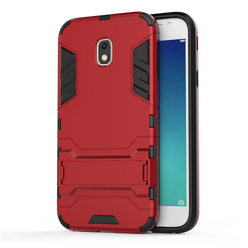 Silicone Matte Finish and Plastic Back Case with Stand for Samsung Galaxy J3 (2017) J330F DS Red