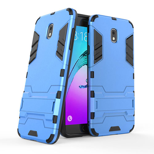 Silicone Matte Finish and Plastic Back Case with Stand for Samsung Galaxy J7 (2018) J737 Blue