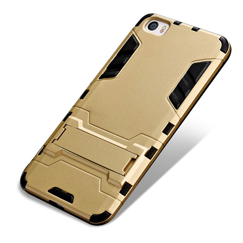 Silicone Matte Finish and Plastic Back Case with Stand for Xiaomi Mi 5 Gold