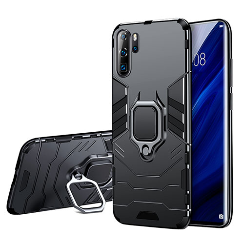 Silicone Matte Finish and Plastic Back Case with Stand W01 for Huawei P30 Pro New Edition Black