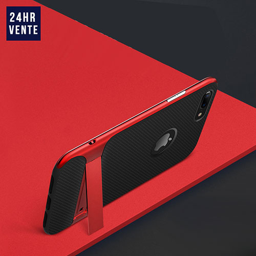 Silicone Matte Finish and Plastic Back Case with Stand W03 for Apple iPhone 7 Plus Red