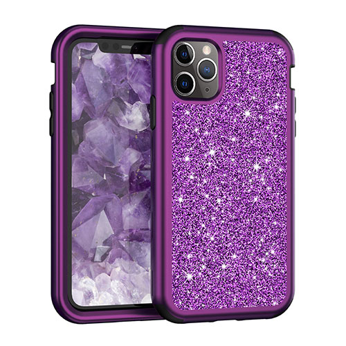 Silicone Matte Finish and Plastic Back Cover Case 360 Degrees Bling-Bling for Apple iPhone 11 Pro Max Purple