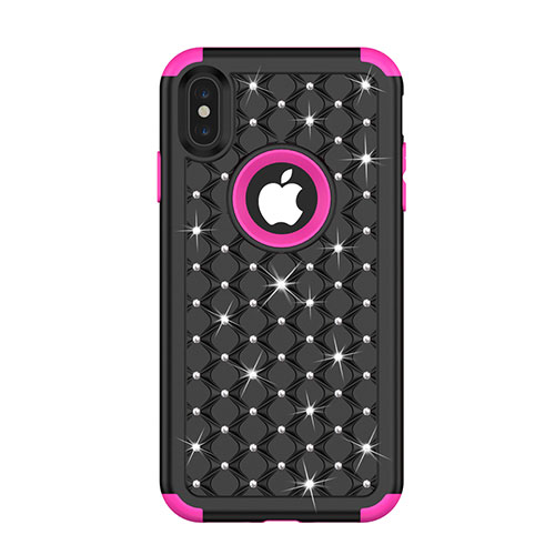 Silicone Matte Finish and Plastic Back Cover Case 360 Degrees Bling-Bling for Apple iPhone X Mixed