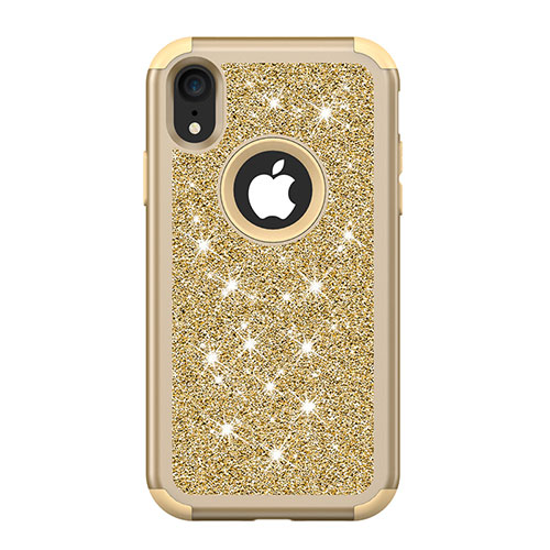 Silicone Matte Finish and Plastic Back Cover Case 360 Degrees Bling-Bling for Apple iPhone XR Gold