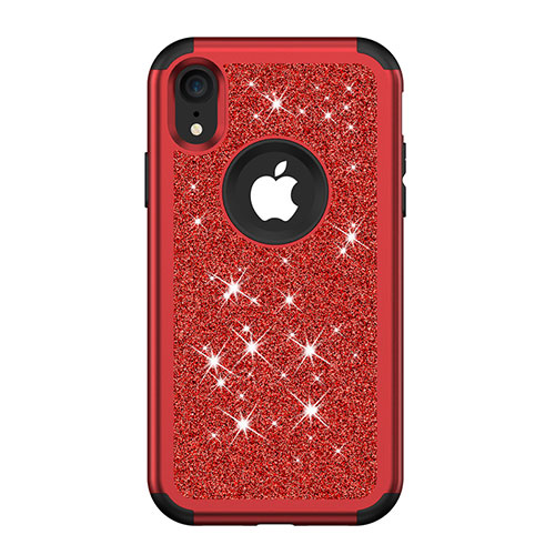 Silicone Matte Finish and Plastic Back Cover Case 360 Degrees Bling-Bling for Apple iPhone XR Red