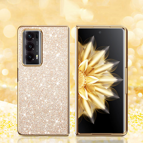 Silicone Matte Finish and Plastic Back Cover Case 360 Degrees Bling-Bling for Huawei Honor Magic V2 Ultimate 5G Gold