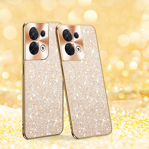 Silicone Matte Finish and Plastic Back Cover Case 360 Degrees Bling-Bling for Oppo Reno9 5G Gold