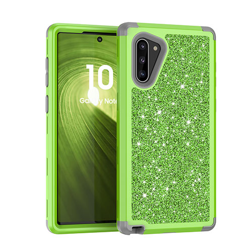 Silicone Matte Finish and Plastic Back Cover Case 360 Degrees Bling-Bling for Samsung Galaxy Note 10 Green