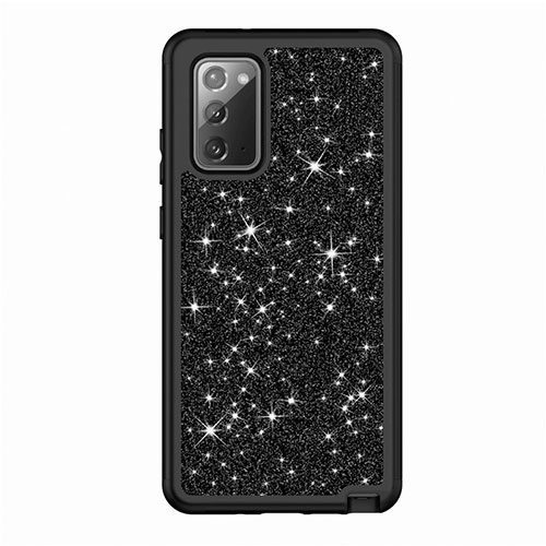 Silicone Matte Finish and Plastic Back Cover Case 360 Degrees Bling-Bling for Samsung Galaxy Note 20 5G Black