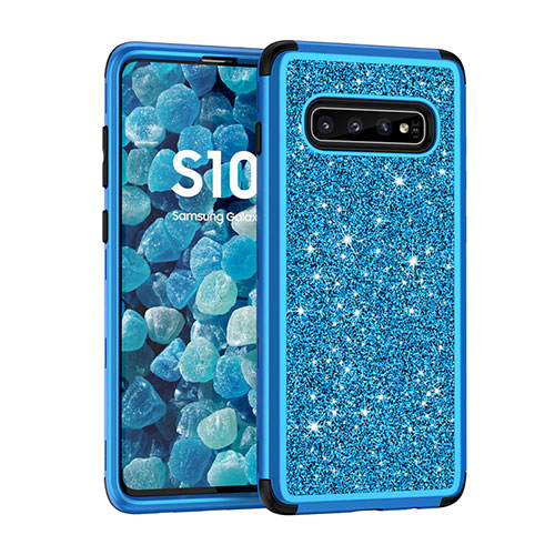 Silicone Matte Finish and Plastic Back Cover Case 360 Degrees Bling-Bling for Samsung Galaxy S10 Blue