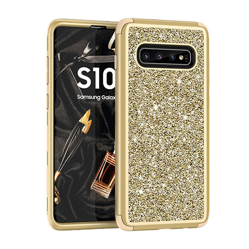 Silicone Matte Finish and Plastic Back Cover Case 360 Degrees Bling-Bling for Samsung Galaxy S10 Gold