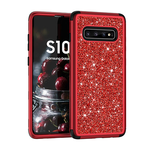 Silicone Matte Finish and Plastic Back Cover Case 360 Degrees Bling-Bling for Samsung Galaxy S10 Plus Red