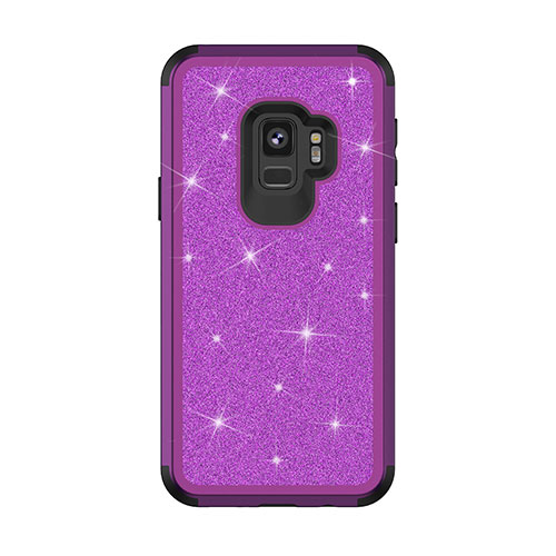 Silicone Matte Finish and Plastic Back Cover Case 360 Degrees Bling-Bling for Samsung Galaxy S9 Purple