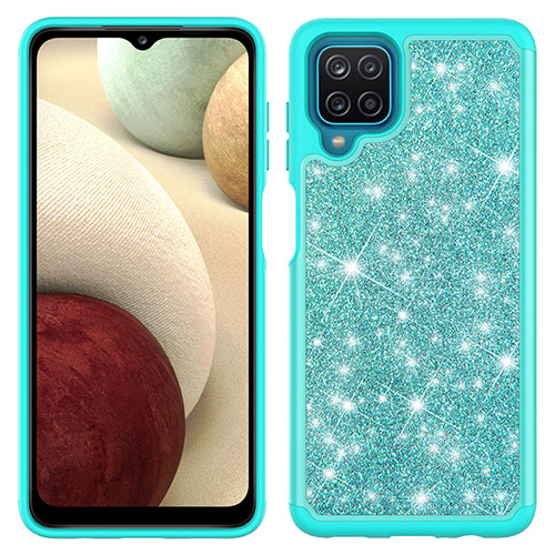 Silicone Matte Finish and Plastic Back Cover Case 360 Degrees Bling-Bling JX1 for Samsung Galaxy A12 5G Cyan