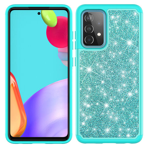 Silicone Matte Finish and Plastic Back Cover Case 360 Degrees Bling-Bling JX1 for Samsung Galaxy A52 4G Cyan