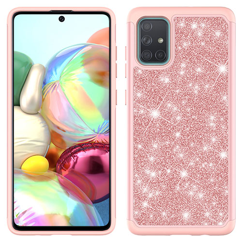 Silicone Matte Finish and Plastic Back Cover Case 360 Degrees Bling-Bling JX1 for Samsung Galaxy A71 4G A715 Rose Gold