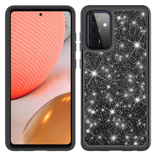 Silicone Matte Finish and Plastic Back Cover Case 360 Degrees Bling-Bling JX1 for Samsung Galaxy A72 4G Black