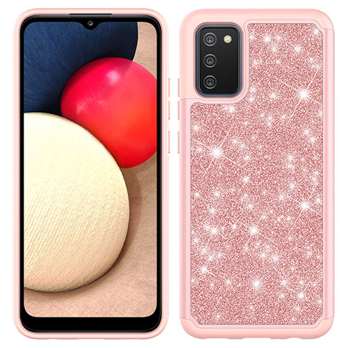 Silicone Matte Finish and Plastic Back Cover Case 360 Degrees Bling-Bling JX1 for Samsung Galaxy M02s Rose Gold