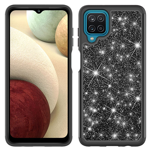 Silicone Matte Finish and Plastic Back Cover Case 360 Degrees Bling-Bling JX1 for Samsung Galaxy M12 Black