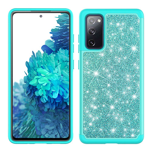 Silicone Matte Finish and Plastic Back Cover Case 360 Degrees Bling-Bling JX1 for Samsung Galaxy S20 FE 4G Cyan