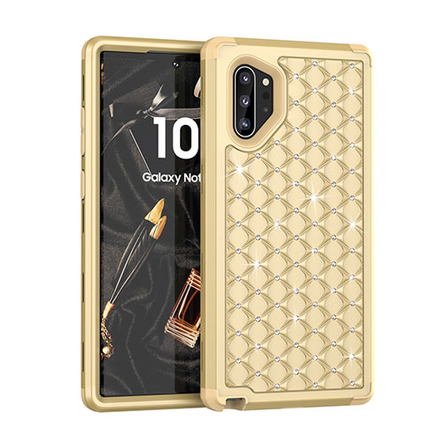 Silicone Matte Finish and Plastic Back Cover Case 360 Degrees Bling-Bling U01 for Samsung Galaxy Note 10 Plus 5G Gold