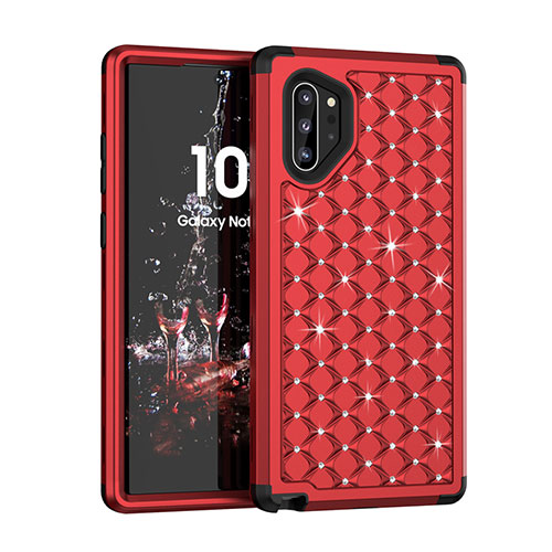 Silicone Matte Finish and Plastic Back Cover Case 360 Degrees Bling-Bling U01 for Samsung Galaxy Note 10 Plus 5G Red