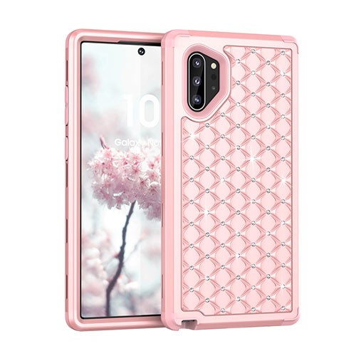 Silicone Matte Finish and Plastic Back Cover Case 360 Degrees Bling-Bling U01 for Samsung Galaxy Note 10 Plus 5G Rose Gold