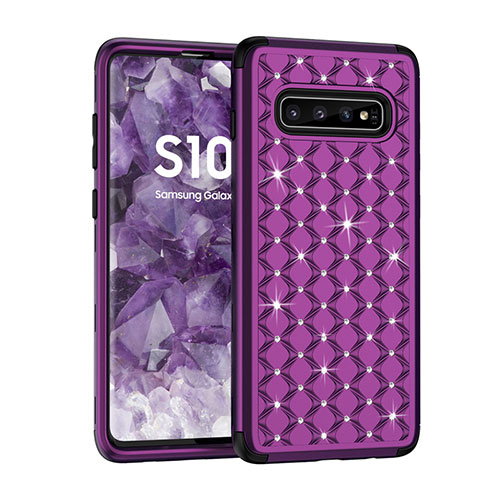 Silicone Matte Finish and Plastic Back Cover Case 360 Degrees Bling-Bling U01 for Samsung Galaxy S10 Purple