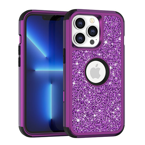 Silicone Matte Finish and Plastic Back Cover Case 360 Degrees Bling-Bling YJ1 for Apple iPhone 13 Pro Max Purple