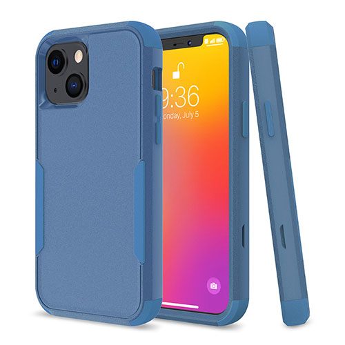 Silicone Matte Finish and Plastic Back Cover Case 360 Degrees for Apple iPhone 13 Mini Blue