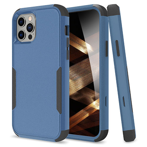 Silicone Matte Finish and Plastic Back Cover Case 360 Degrees for Apple iPhone 16 Pro Max Blue and Black