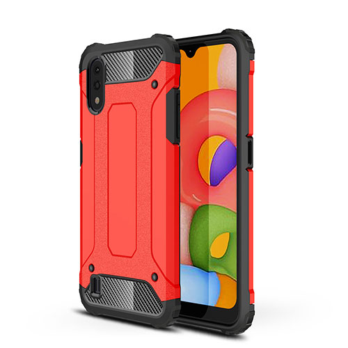 Silicone Matte Finish and Plastic Back Cover Case 360 Degrees for Samsung Galaxy A01 SM-A015 Red