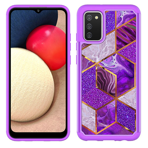 Silicone Matte Finish and Plastic Back Cover Case 360 Degrees JX1 for Samsung Galaxy A03s Purple