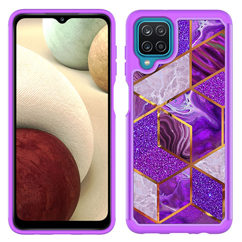 Silicone Matte Finish and Plastic Back Cover Case 360 Degrees JX1 for Samsung Galaxy A12 5G Purple