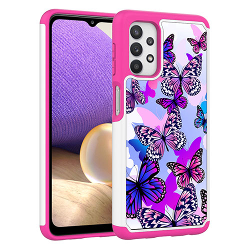 Silicone Matte Finish and Plastic Back Cover Case 360 Degrees JX1 for Samsung Galaxy A32 5G Hot Pink