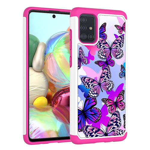 Silicone Matte Finish and Plastic Back Cover Case 360 Degrees JX1 for Samsung Galaxy A51 4G Hot Pink