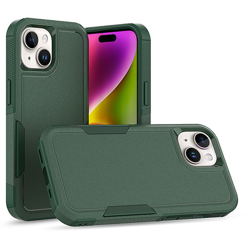 Silicone Matte Finish and Plastic Back Cover Case 360 Degrees MQ1 for Apple iPhone 15 Plus Midnight Green