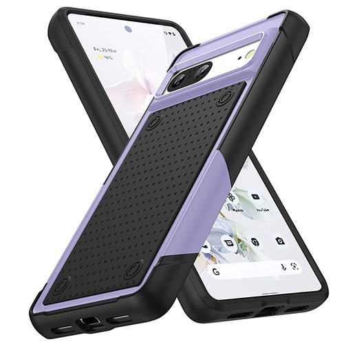 Silicone Matte Finish and Plastic Back Cover Case 360 Degrees MQ1 for Google Pixel 7 5G Purple