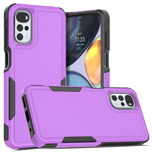 Silicone Matte Finish and Plastic Back Cover Case 360 Degrees MQ1 for Motorola Moto G22 Purple