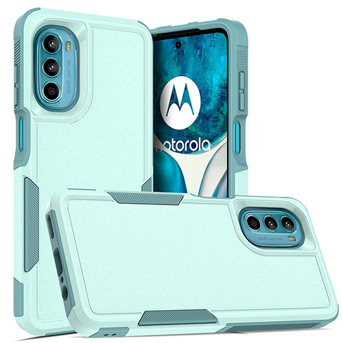 Silicone Matte Finish and Plastic Back Cover Case 360 Degrees MQ1 for Motorola MOTO G52 Cyan