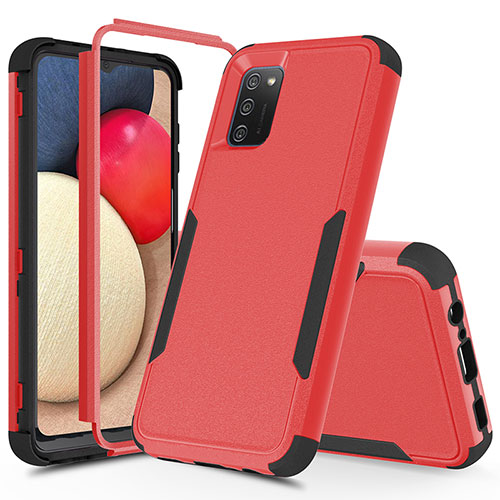 Silicone Matte Finish and Plastic Back Cover Case 360 Degrees MQ1 for Samsung Galaxy A02s Red