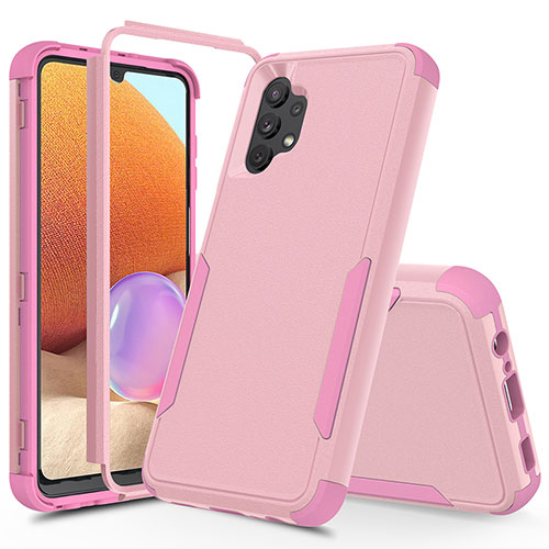 Silicone Matte Finish and Plastic Back Cover Case 360 Degrees MQ1 for Samsung Galaxy A32 4G Rose Gold