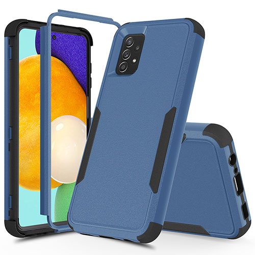 Silicone Matte Finish and Plastic Back Cover Case 360 Degrees MQ1 for Samsung Galaxy A52 4G Blue and Black