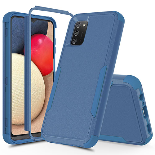 Silicone Matte Finish and Plastic Back Cover Case 360 Degrees MQ1 for Samsung Galaxy F02S SM-E025F Blue