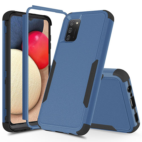 Silicone Matte Finish and Plastic Back Cover Case 360 Degrees MQ1 for Samsung Galaxy F02S SM-E025F Blue and Black