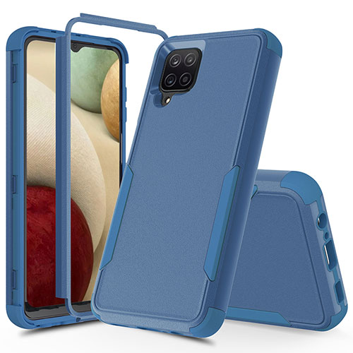 Silicone Matte Finish and Plastic Back Cover Case 360 Degrees MQ1 for Samsung Galaxy M12 Blue